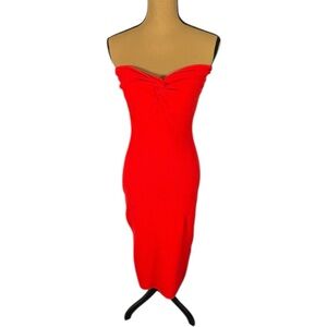 Red Knit Strapless Sweater Midi Dress Women’s Medium Bodycon Sexy Date Night